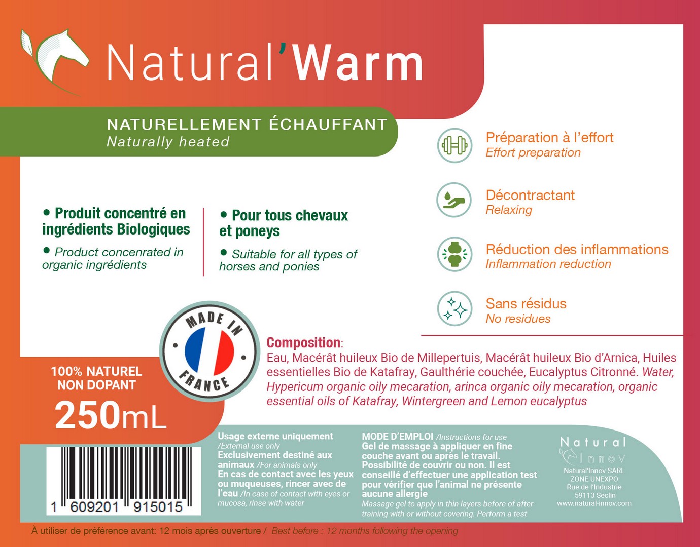 Démêlant lustrant naturel cheval Natural'Star Natural'Innov 500mL